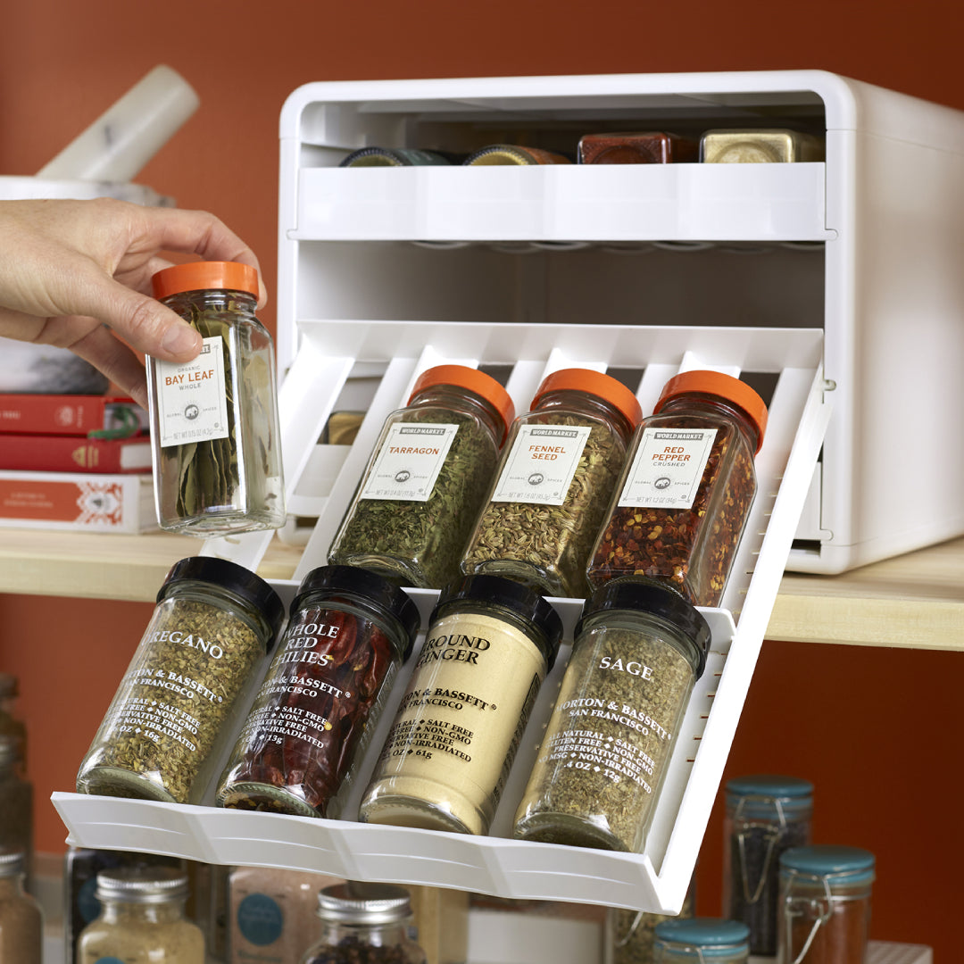 YouCopia SpiceStack Adjustable 24-Spice Bottle Organizer - White