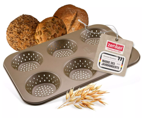 Zenker 6-Hole Bread Roll Baking Tray – Non-Stick Perforated Roll Pan Gold Finish