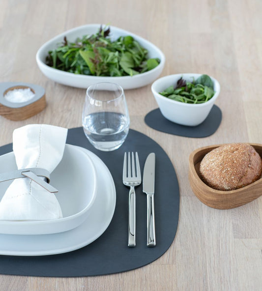 LIND DNA Reversible Nupo Leather Table Mat Curved Large - Anthracite / Light Grey