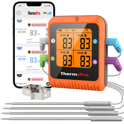 ThermoPro Thermometer Bluetooth Wireless with 4 Colour-coated Probes