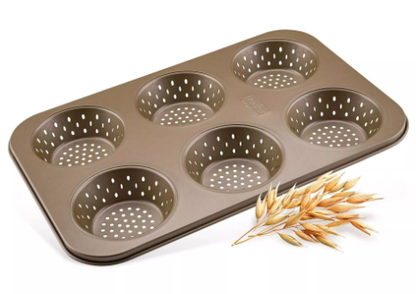 Zenker 6-Hole Bread Roll Baking Tray – Non-Stick Perforated Roll Pan Gold Finish