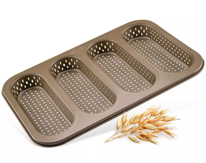Zenker 4-Hole Mini Baguette Baking Tray – Gold Non-Stick Perforated Pan