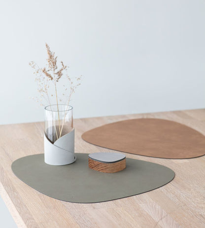 LIND DNA Reversible Nupo Leather Table Mat Curved Large - Army  Green/ Nature