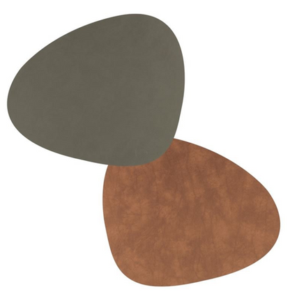 LIND DNA Reversible Nupo Leather Table Mat Curved Large - Army  Green/ Nature