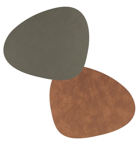 LIND DNA Reversible Nupo Leather Table Mat Curved Large - Army  Green/ Nature