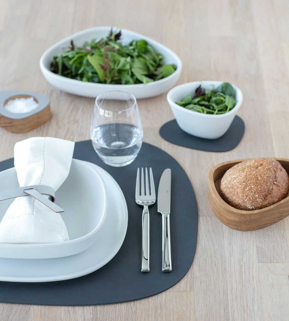 LIND DNA Reversible Nupo Leather Table Mat Curved Large - Anthracite / Light Grey