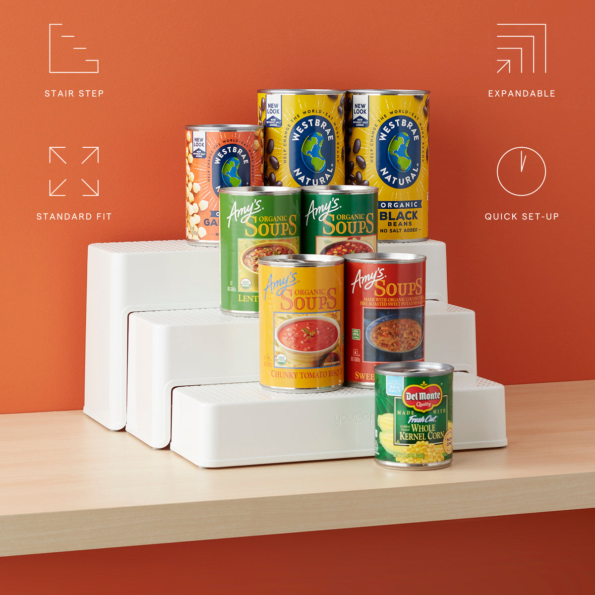 YouCopia ShelfSteps 3-Shelf Pantry Can Organizer - White