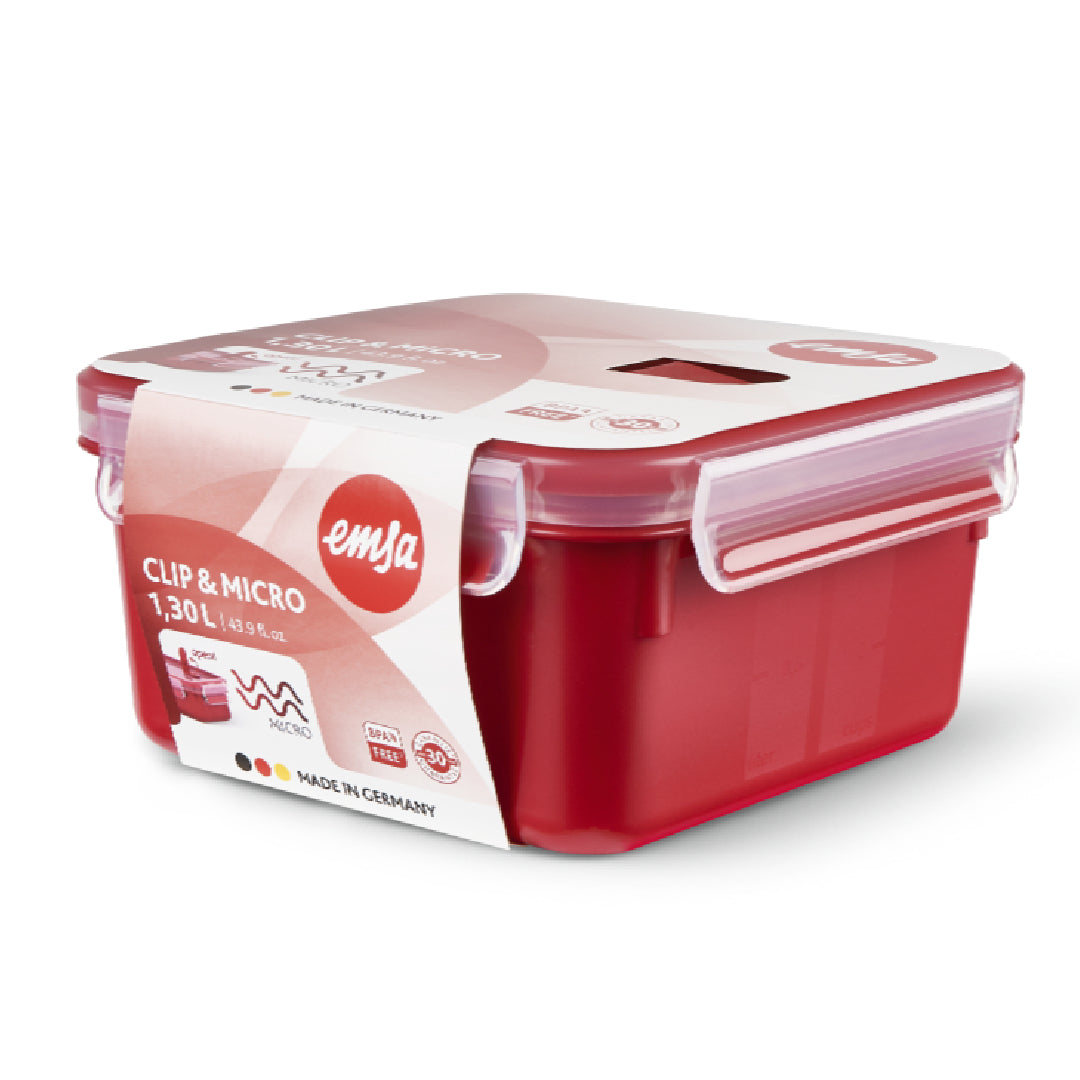 Emsa Clip & Micro Square Lunch Box with Practical Microwave Valve  1.3Lt