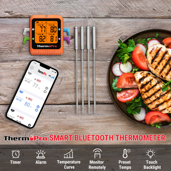 ThermoPro Thermometer Bluetooth Wireless with 4 Colour-coated Probes